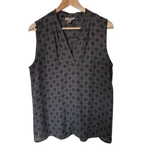 LOFT Outlet Women Gray Geometric‎ Print Sleeveless V-Neck Blouse Top M